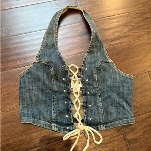 BDG Urban Outfitters Denim Lace-Up Halter Crop Top